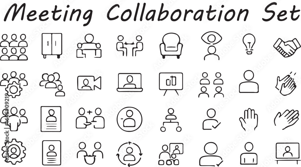 Meeting collaboration icon set. TeamSync Icons, Convene: Meeting & Teamwork Icons, CollabMeet Icon Pack vector illustration Meeting collaboration icon set. TeamSync Icons, Convene: Meeting & Teamwork Icons, CollabMeet Icon Pack vector illustration
