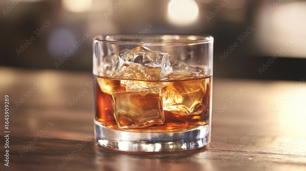 Whiskey glass with ice cubes Whiskey glass with ice cubes