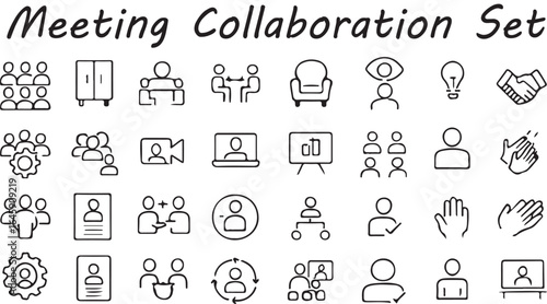 Meeting collaboration icon set. TeamSync Icons, Convene: Meeting & Teamwork Icons, CollabMeet Icon Pack vector illustration 