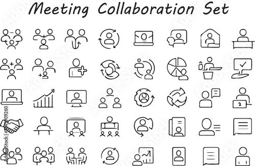 Meeting collaboration icon set. TeamSync Icons, Convene: Meeting & Teamwork Icons, CollabMeet Icon Pack vector illustration 