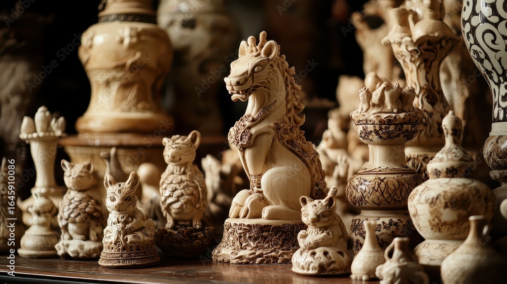 Fototapeta premium Intricate Handcrafted Decorative Figurines in Artisan Display