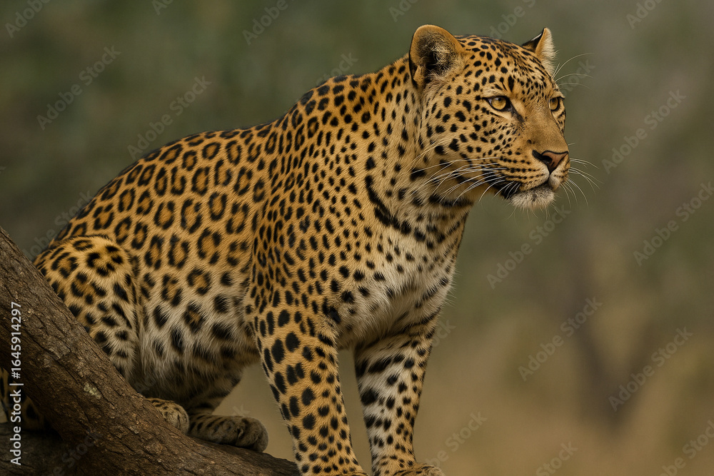 Naklejka premium Majestic leopard with spotted coat in natural habitat