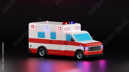 Ambulance Vehicle 3d icon animation concept of 3D Animated Ambulance Vehicle Driving Along Road with Flashing Lights and Emergency siren icon animation