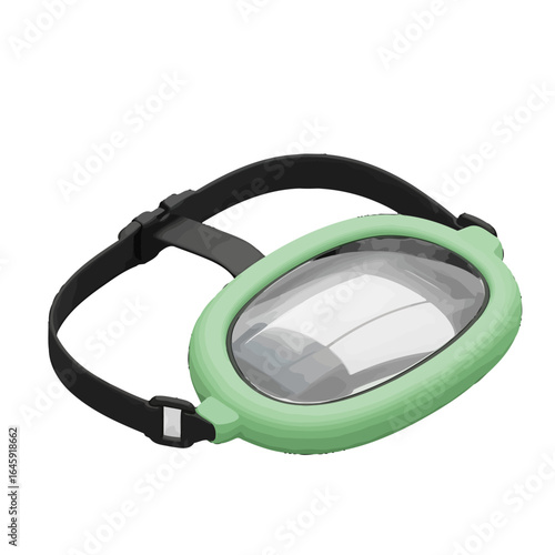 A light green oval swimming mask with a clear lens and an adjustable black strap.