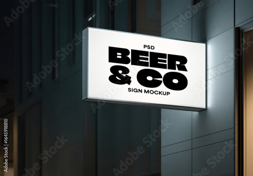 Lightbox Sign Mockup on Building at Night