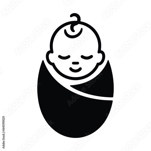  Newborn baby swaddled silhouette set with wrapped blanket and peaceful sleeping poses in black vector icons on white background