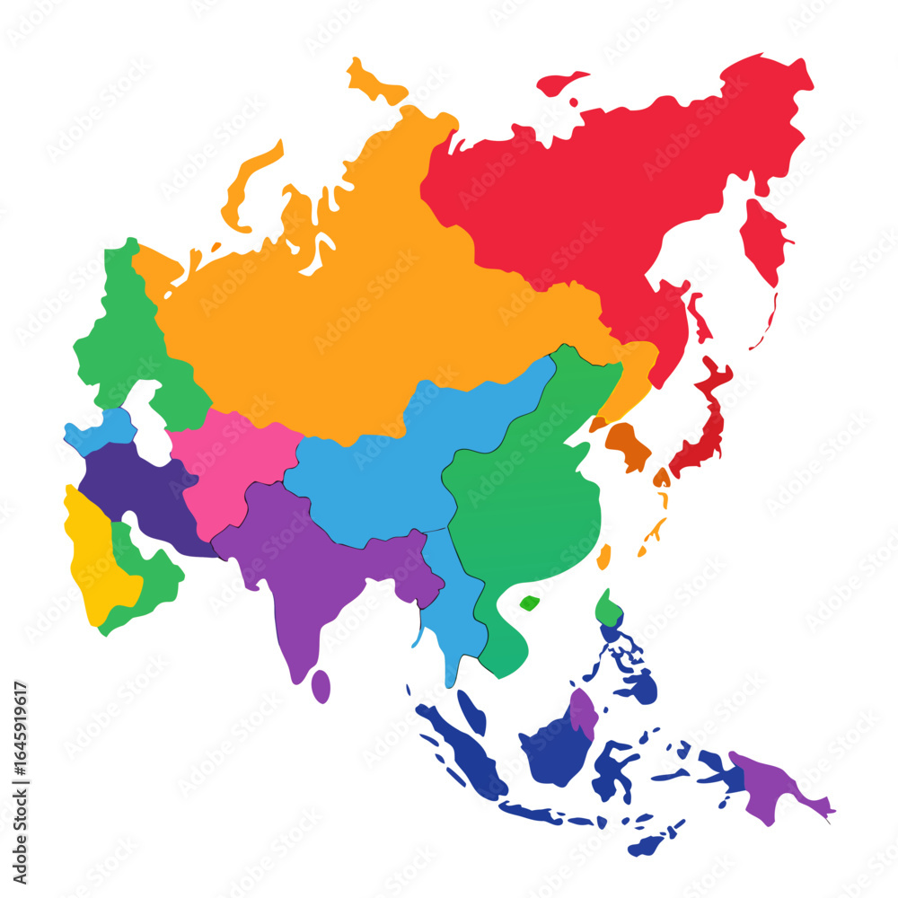 Fototapeta premium Asia map colorful vector