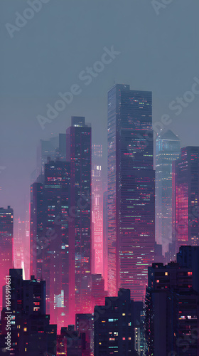Pink and Grey Geometric Cityscape at Night