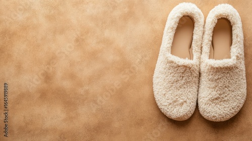 Cozy Cream-Colored Slippers on Brown Background
