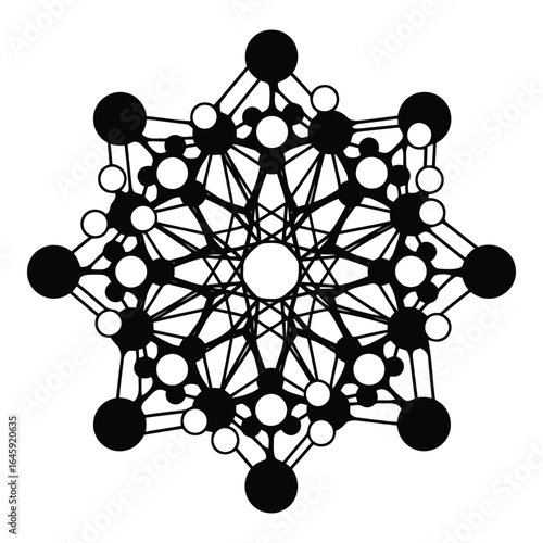 Silhouette vector art of geometric abstract pattern with circles and lines, isolated on white background