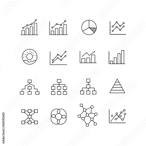 Collection of hand drawn business charts and graphs representing data analysis and statistical information for presentations