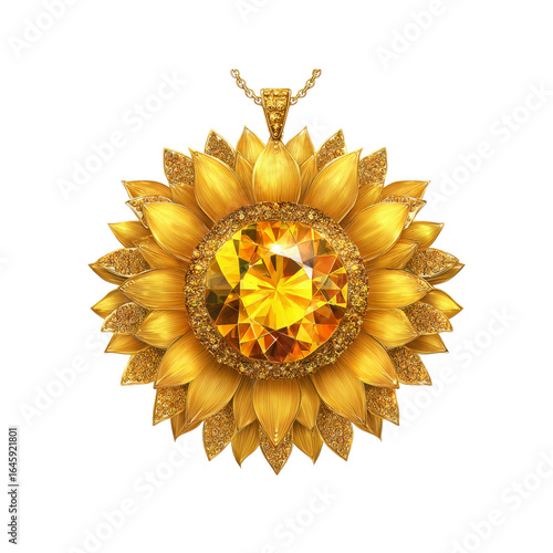 Luxurious Sunflower Diamond Pendant Necklace - Golden Jewel