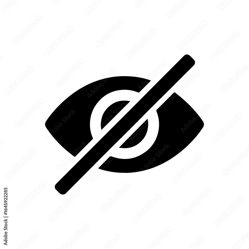 An eye with a line through it represents privacy settings and disabled visibility for online security An eye with a line through it represents privacy settings and disabled visibility for online security
