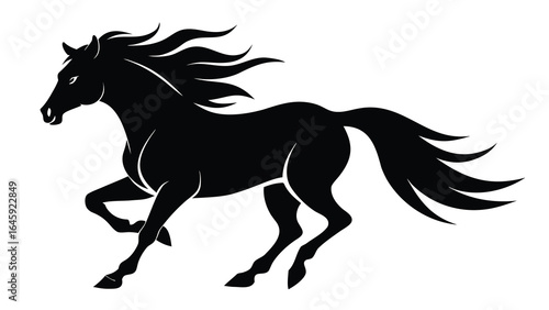 Black horse silhouette galloping with flowing mane and tail 1