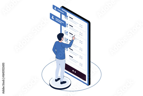 Digital Task Management Illustration of an Employee Completing Online Checklist Items on an Application or Website Display