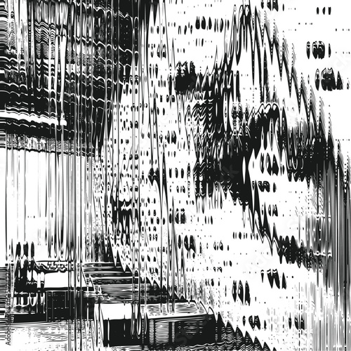  Glass glitch effect rough texture monochrome engraving of a man climbing a rock wall in an indoor gym digital art