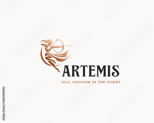 Elegant unique Goddess woman archery with sharp arrow logo template