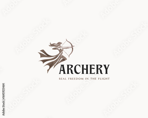 Elegant unique Goddess woman archery with sharp arrow logo template