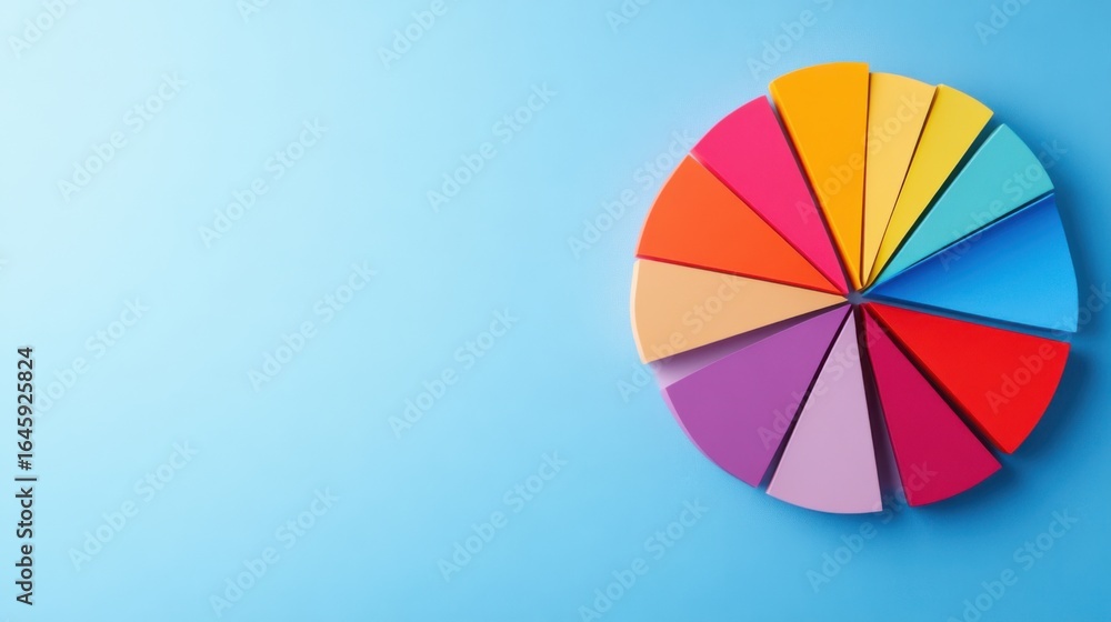 Obraz premium Colorful Paper Segments on Blue Background for Creative Projects