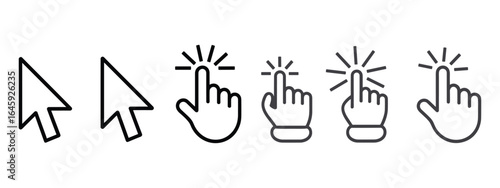 Black computer mouse cursor and hand pointer icons with click effect computer cursor mouse pointer