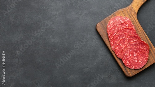 Delicious Slices of Salami on Wooden Board