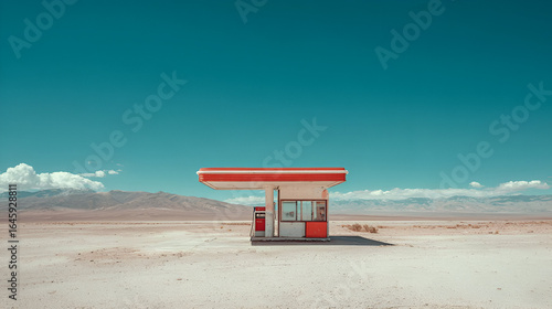 Abandoned Gas Station in a Desolate Desert Landscape
