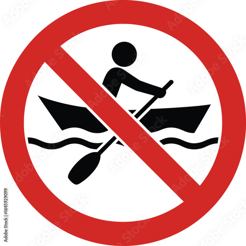 No Canoeing Sign with Person in Canoe and Paddle prohibition restriction