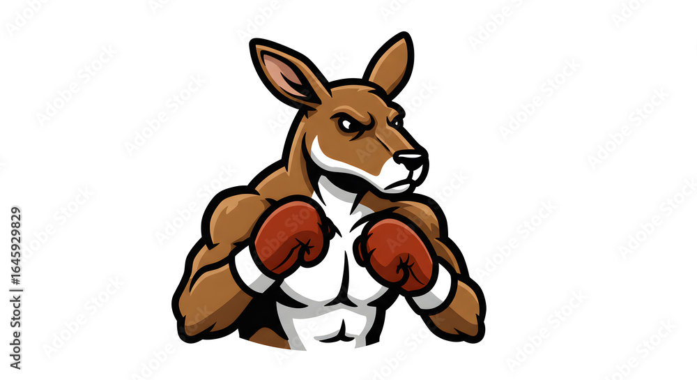 Obraz premium Fierce boxing kangaroo animal character, a powerful vector illustration logo concept for a sports mascot.