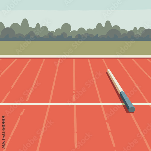 Baton lying on red running track in outdoor sports environment  