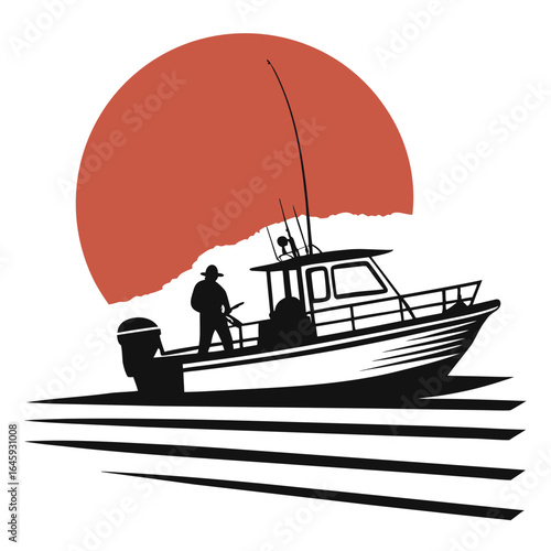 Fishing boat at sunrise silhouette
