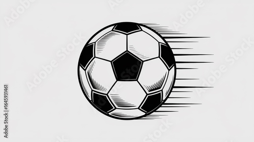 A black and white minimalist illustration of a soccer ball.