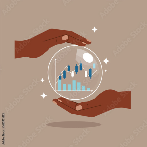 Hands holding a globe with a rising chart, symbolizing global growth, investment, and financial success, a vision of future prosperity