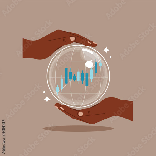 Hands holding a globe with a rising chart, symbolizing global growth, investment, and financial success, a vision of future prosperity