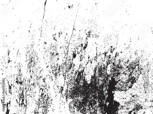 Grungy black and white texture isolated on white background, featuring abstract patterns, rough surfaces, and vintage elements, ideal for backgrounds, overlays, and decorative designs