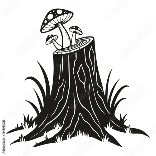 Tree stump with mushrooms silhouette
