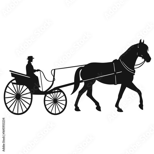 Horse pulling carriage silhouette