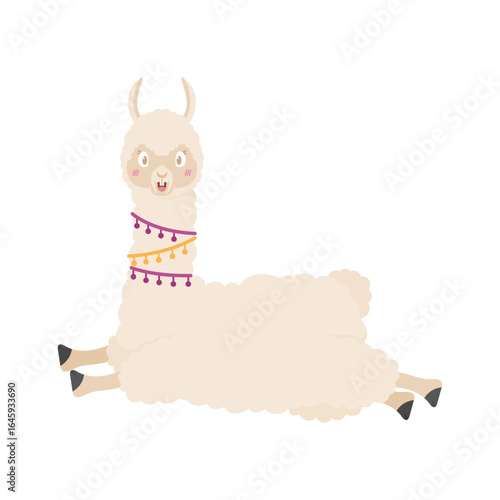 Cute cartoon llama. Vector illustration isolated on white background. Llama cartoon design, Animal cute zoo life nature character childhood and adorable theme Vector illustration