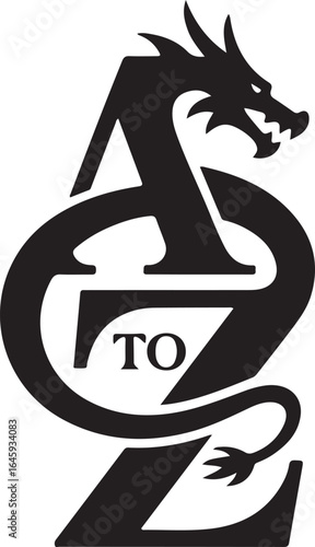 Dragon encircling a to z text isolated on white background
