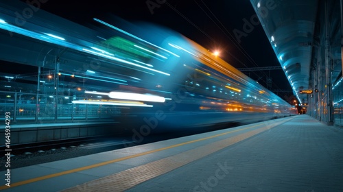 Fast train at night station