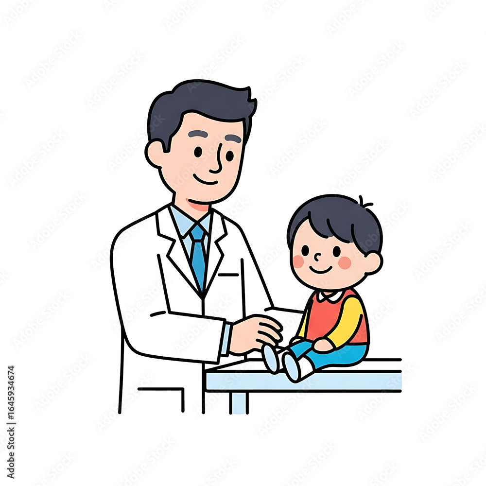 Doctor and Child: A caring doctor, clad in a crisp lab coat, interacts with a cheerful child, symbolizing health, wellness, and the supportive bond of care. Doctor and Child: A caring doctor, clad in a crisp lab coat, interacts with a cheerful child, symbolizing health, wellness, and the supportive bond of care.