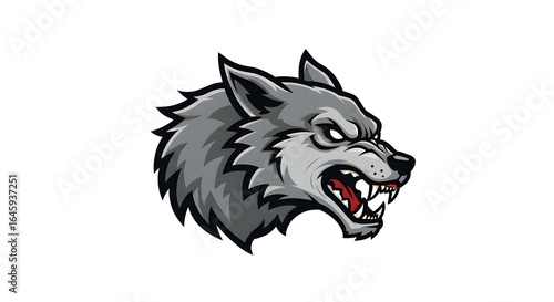 Dynamic and Powerful Gray Wolf Head Vector Logo Illustration A Fierce Animal Mascot Design for Sports Teams, Brands, or Digital Projects.