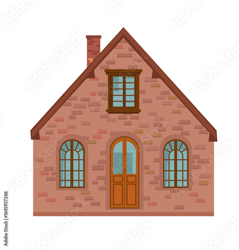 cute brick house with chimney. isolated sweet two story building