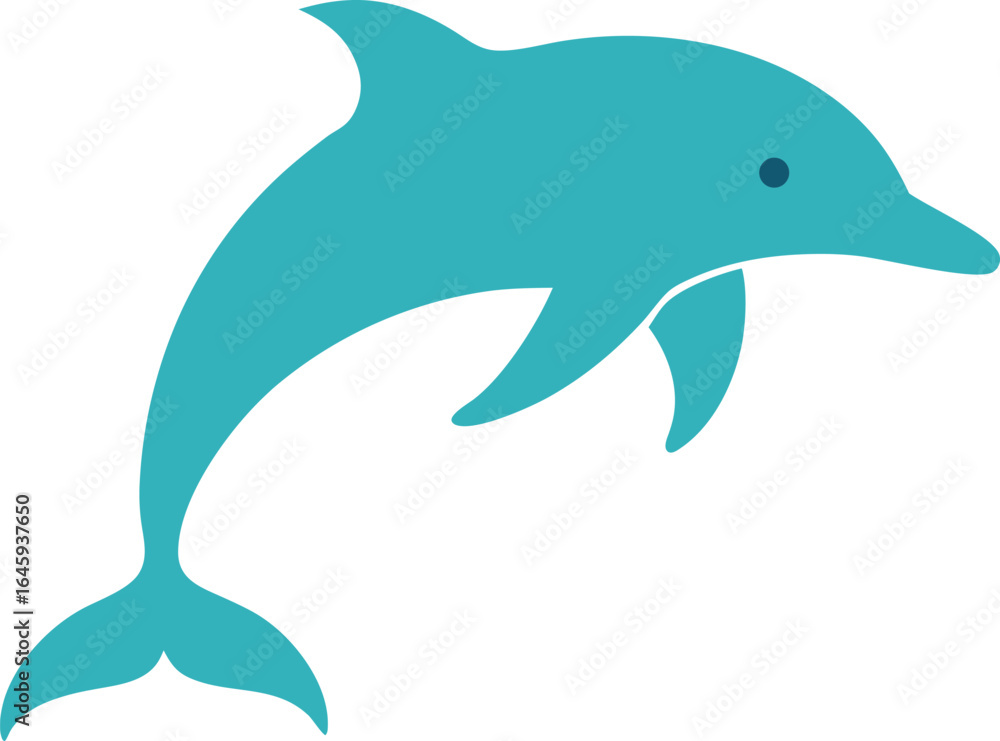 Fototapeta premium Turquoise dolphin leaping pastel aqua silhouette blue
