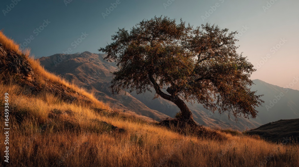 Obraz premium Solitude tree on golden hillside