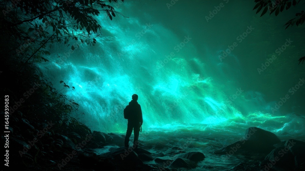 Fototapeta premium Glowing waterfall night scene