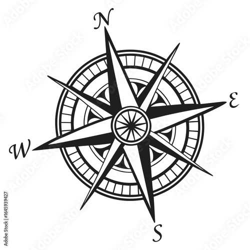 Compass rose with ornate design silhouette