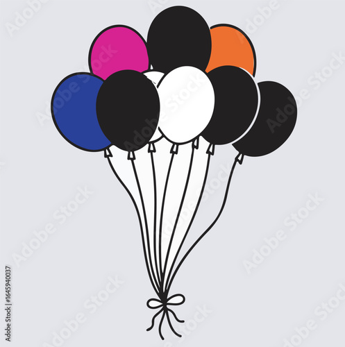 cheerful bunch of balloons with strings silhouette vector art illustration, vector illustration of a colorful balloons