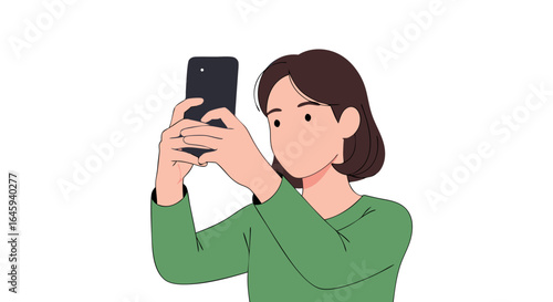 Capturing moments with a smartphone, illustrating everyday connectivity and digital engagement in a simple and clean visual style