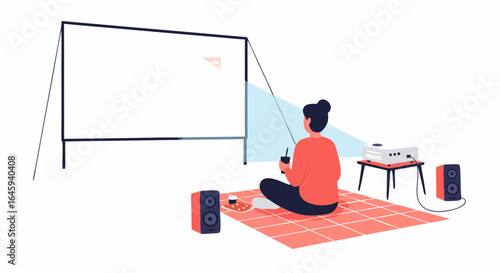 Immersive home theater experience with projector and screen, cinematic entertainment at home, creating a cozy and private movie atmosphere