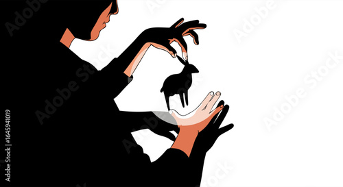 Ephemeral Menagerie: Manipulating Reality with Shadow and Light Hand Puppet Artistry Creating Illusions
